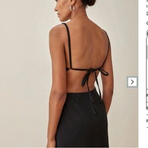 Reformation Kate Tie-Back Denim Mini Dress - Black, Size 12, Brand New with Tag